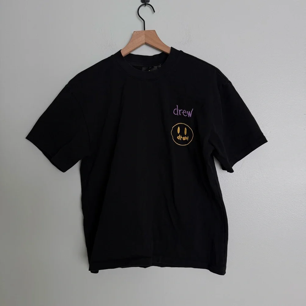 Drew House x Ssense Black Embroidered Stacked Logo Justin Bieber Tshirt - Picture 6 of 9